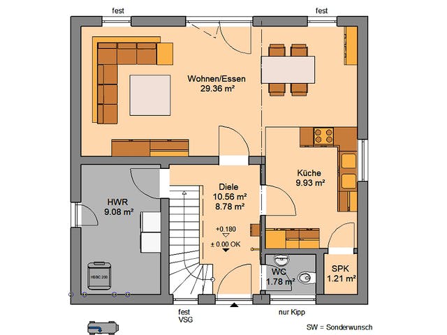 Massivhaus ARCHITEKTENHAUS NOVO von Kern-Haus Chemnitz Schlüsselfertig ab 356900€, Stadtvilla Grundriss 1