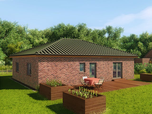 Massivhaus Bungalow 110 von KLINKER HAUS Schlüsselfertig ab 264500€, Bungalow Außenansicht 1