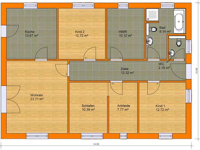 Massivhaus Bungalow 115A von KLINKER HAUS Schlüsselfertig ab 283300€, Bungalow Grundriss 1