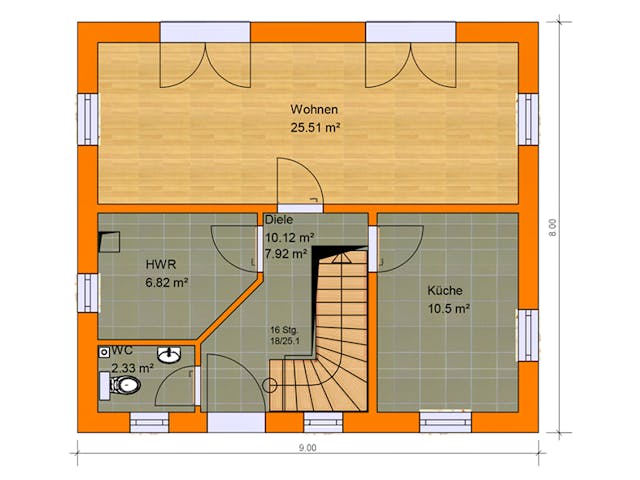 Massivhaus Stadtvilla Grosseto 1 von KLINKER HAUS Schlüsselfertig ab 293400€, Stadtvilla Grundriss 1