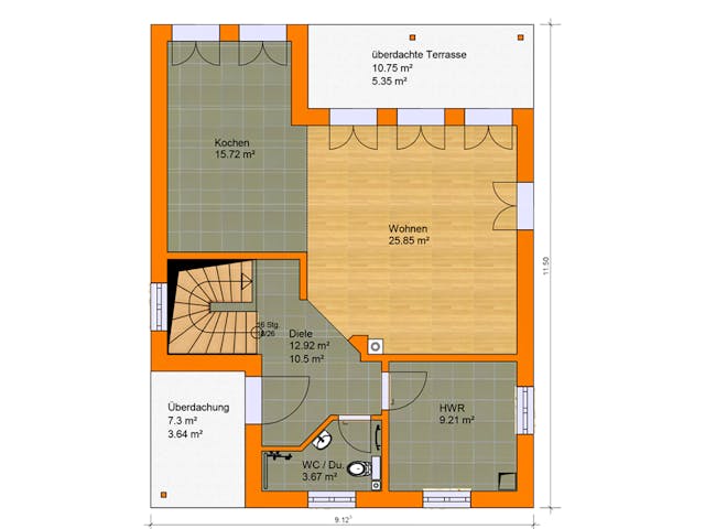 Massivhaus Stadtvilla Vinci 1 von KLINKER HAUS Schlüsselfertig ab 383500€, Stadtvilla Grundriss 1