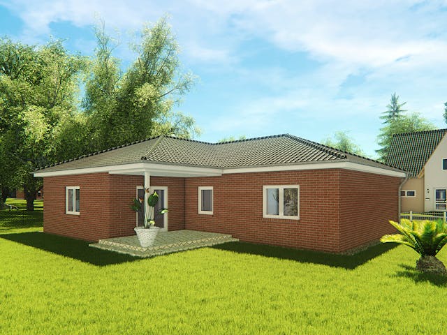 Massivhaus Winkelbungalow 115 von KLINKER HAUS Schlüsselfertig ab 283900€, Bungalow Außenansicht 1