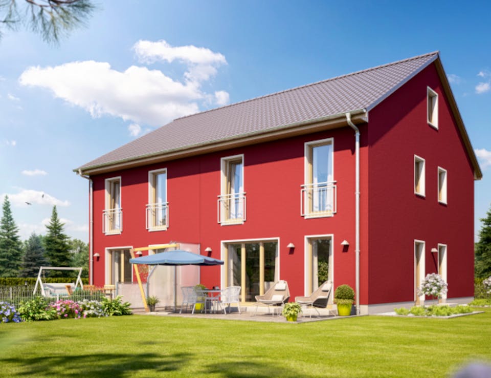 Massivhaus DOPPELHAUS 2S456 von KONZEPTHAUS Schlüsselfertig ab 345000€, Satteldach-Klassiker Außenansicht 1