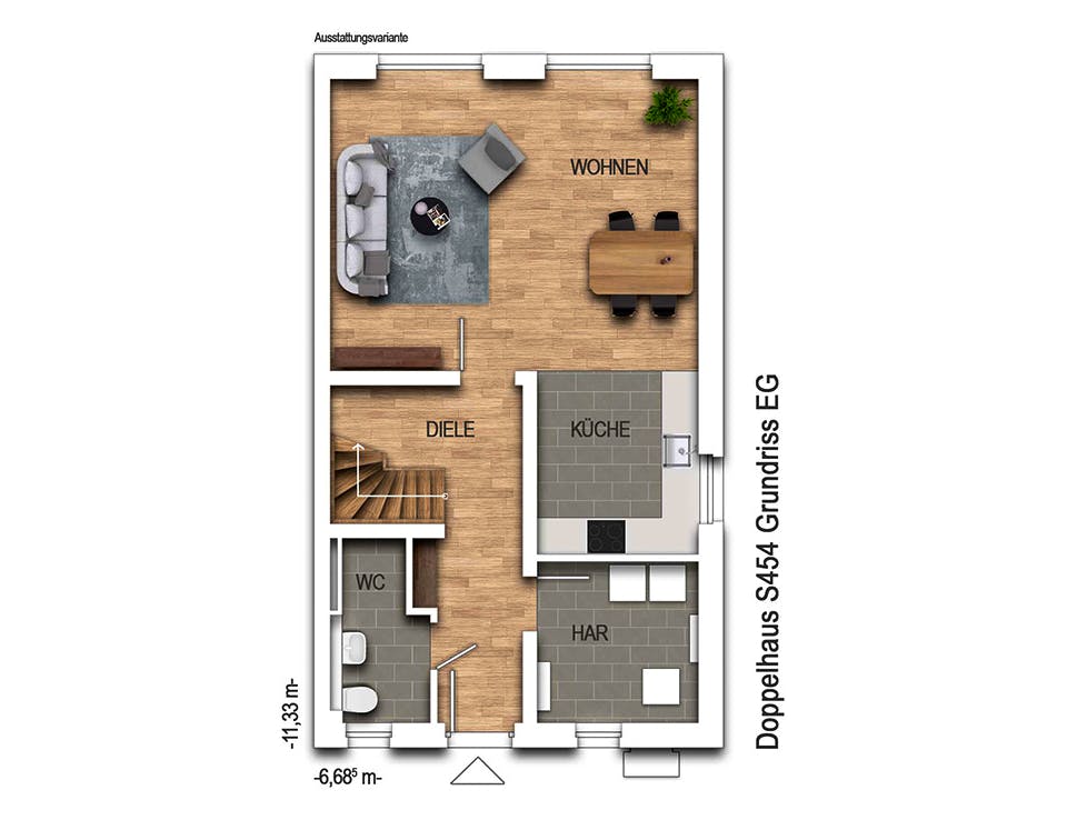 Massivhaus DOPPELHAUS 2S456 von KONZEPTHAUS Schlüsselfertig ab 345000€, Satteldach-Klassiker Grundriss 1