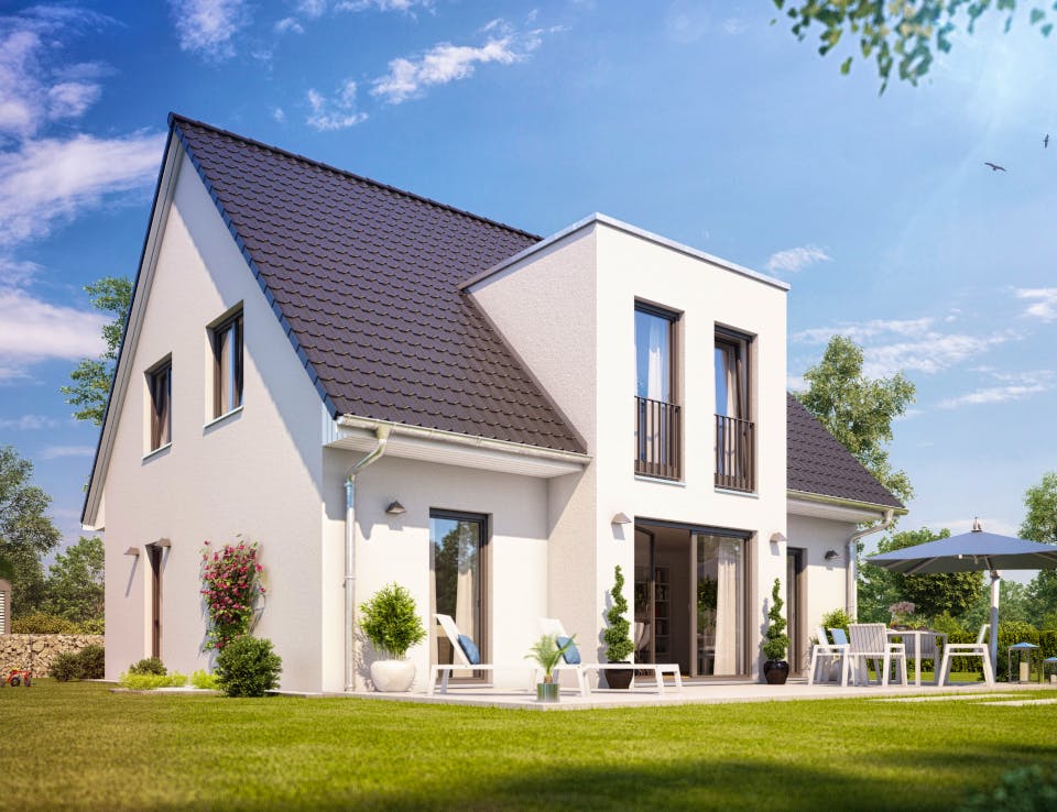 Massivhaus KLASSIK  2610 von KONZEPTHAUS Schlüsselfertig ab 318400€, Satteldach-Klassiker Außenansicht 1