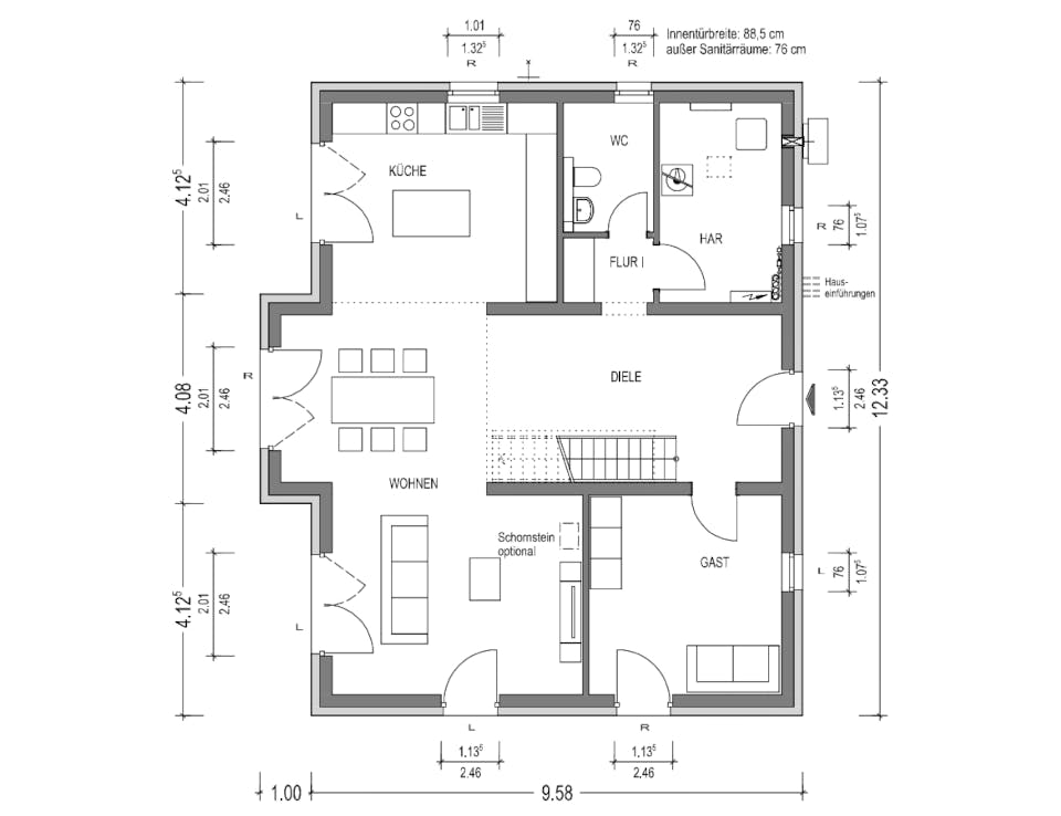 Massivhaus KLASSIK 2741 von KONZEPTHAUS Schlüsselfertig ab 346100€, Satteldach-Klassiker Grundriss 1