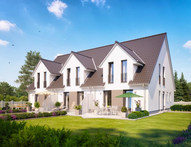 Massivhaus REIHENENDHAUS 2S362 von KONZEPTHAUS Schlüsselfertig ab 292200€, Satteldach-Klassiker Außenansicht 1