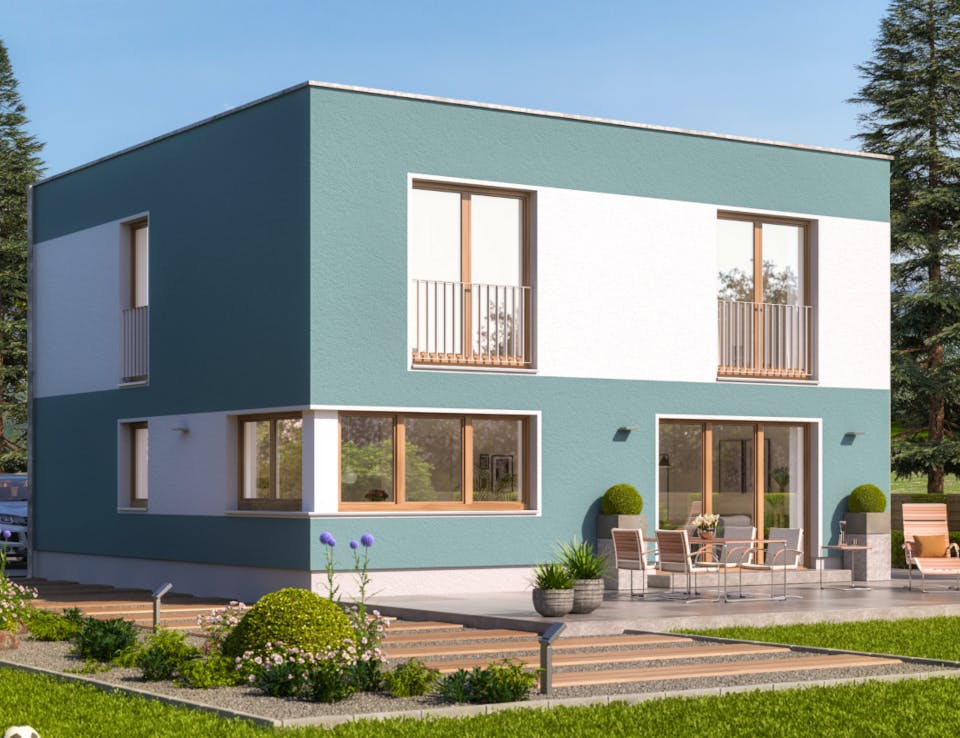 Massivhaus URBAN 2150 von KONZEPTHAUS Schlüsselfertig ab 362600€, Cubushaus Außenansicht 2