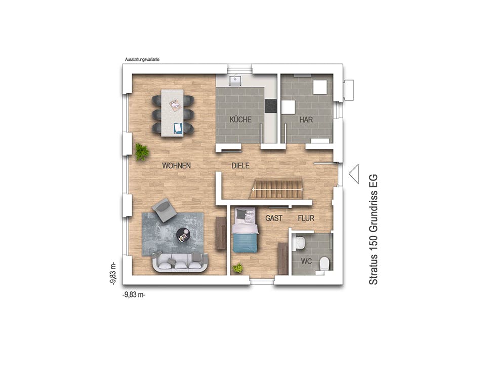 Massivhaus URBAN 2150 von KONZEPTHAUS Schlüsselfertig ab 362600€, Cubushaus Grundriss 1