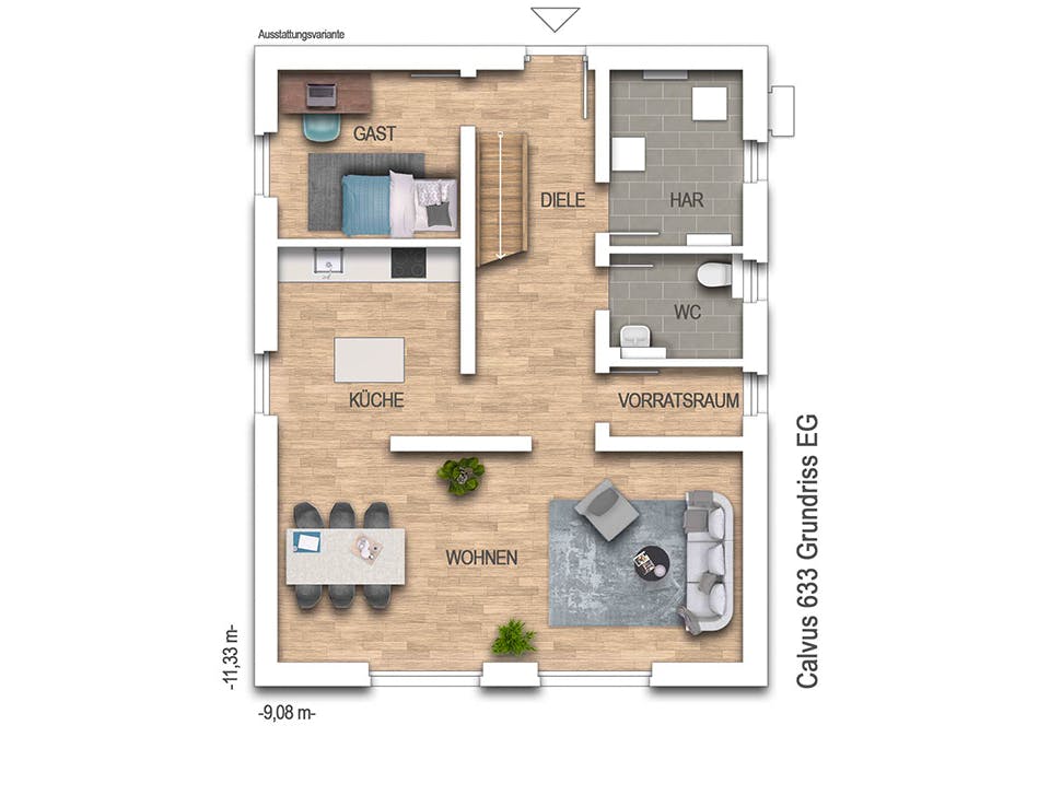 Massivhaus VARIANT 2633 von KONZEPTHAUS Schlüsselfertig ab 362400€, Satteldach-Klassiker Grundriss 1