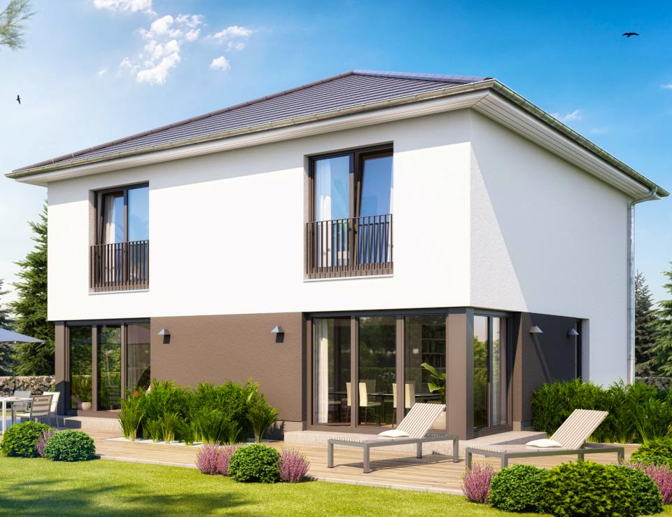 Massivhaus ELEGANZ 2B10 von KONZEPTHAUS Schlüsselfertig ab 374300€, Stadtvilla Außenansicht 2
