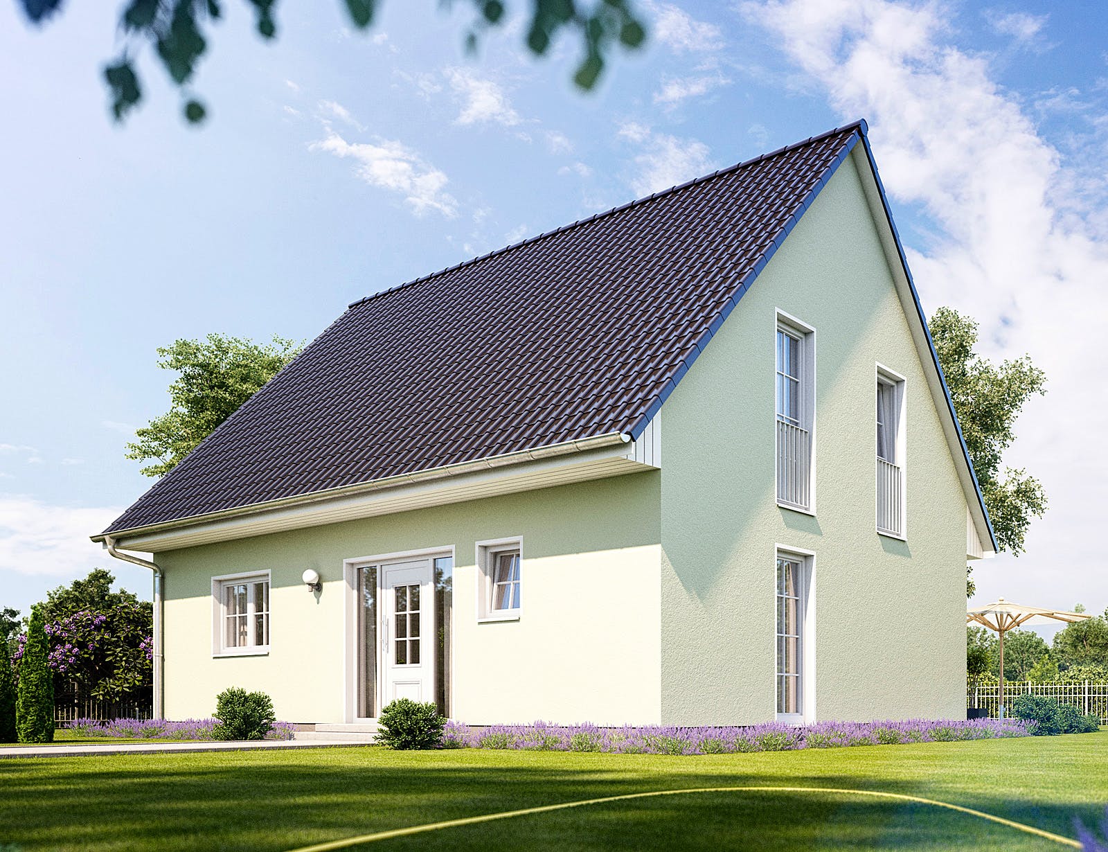 Massivhaus KLASSIK 2510 von KONZEPTHAUS Schlüsselfertig ab 311400€, Satteldach-Klassiker Außenansicht 1