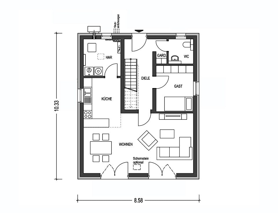 Massivhaus KLASSIK 2510 von KONZEPTHAUS Schlüsselfertig ab 311400€, Satteldach-Klassiker Grundriss 1