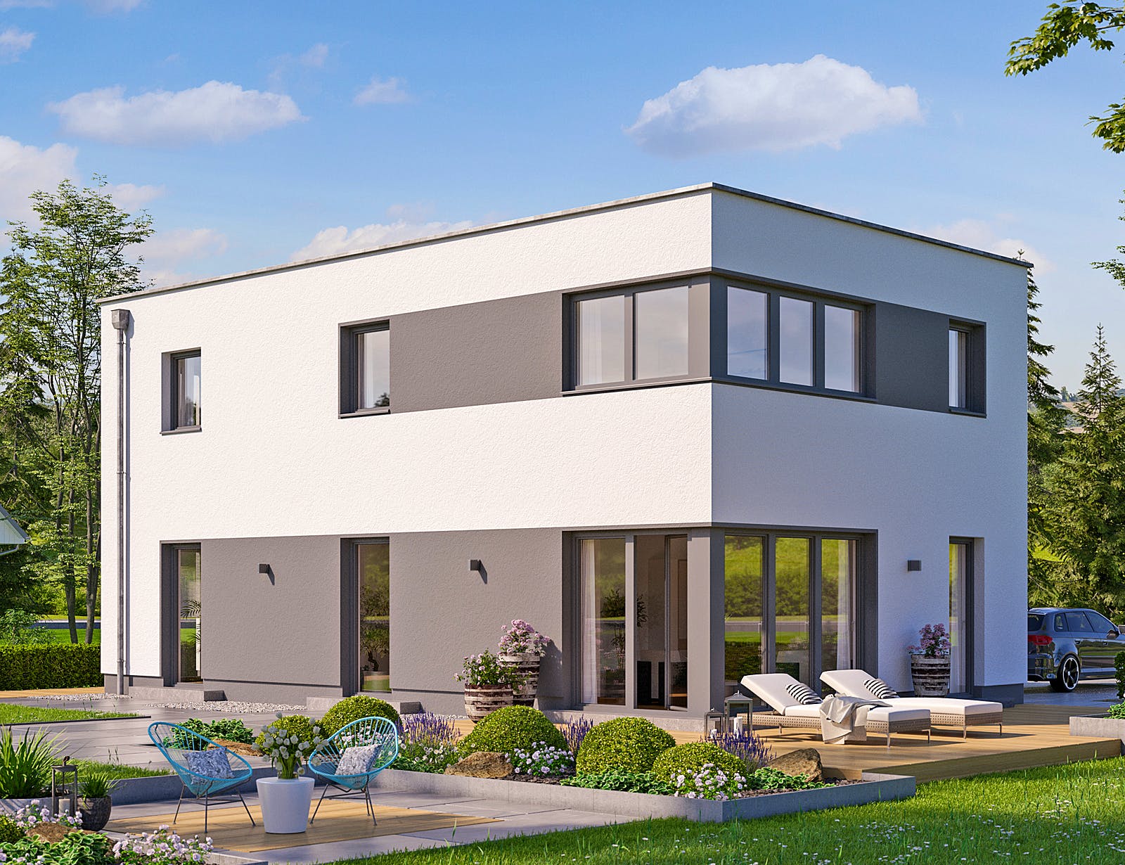 Massivhaus URBAN 2360 von KONZEPTHAUS Schlüsselfertig ab 384700€, Cubushaus Außenansicht 1