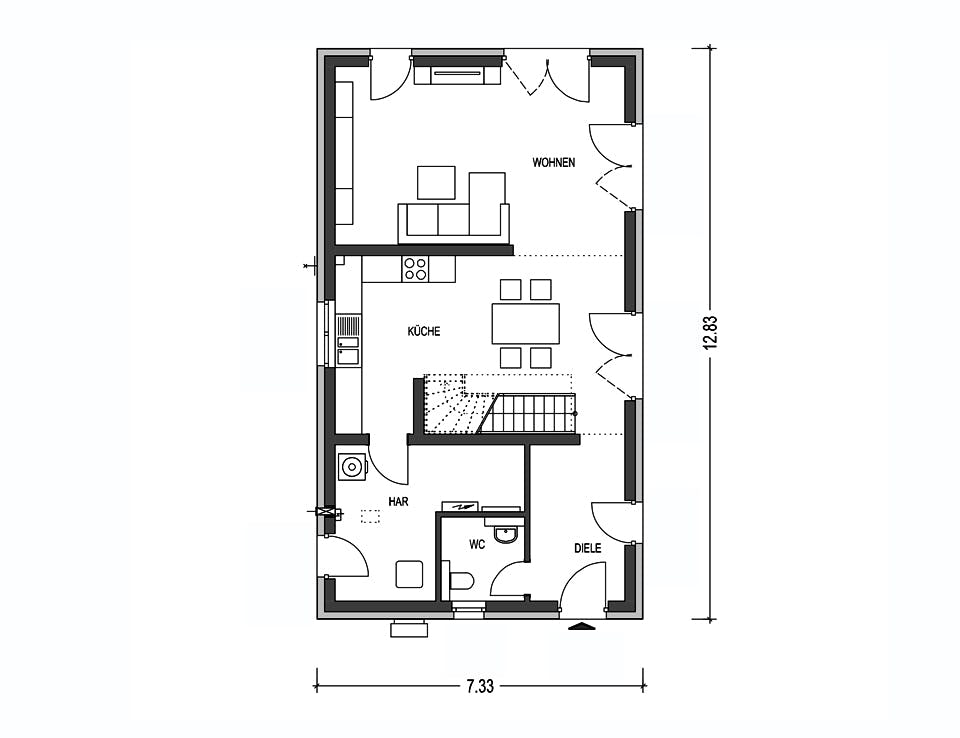 Massivhaus URBAN 2360 von KONZEPTHAUS Schlüsselfertig ab 384700€, Cubushaus Grundriss 1