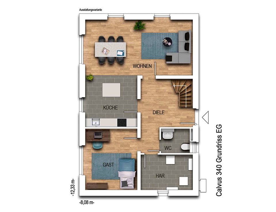 Massivhaus VARIANT 2340 von KONZEPTHAUS Schlüsselfertig ab 342100€, Satteldach-Klassiker Grundriss 1