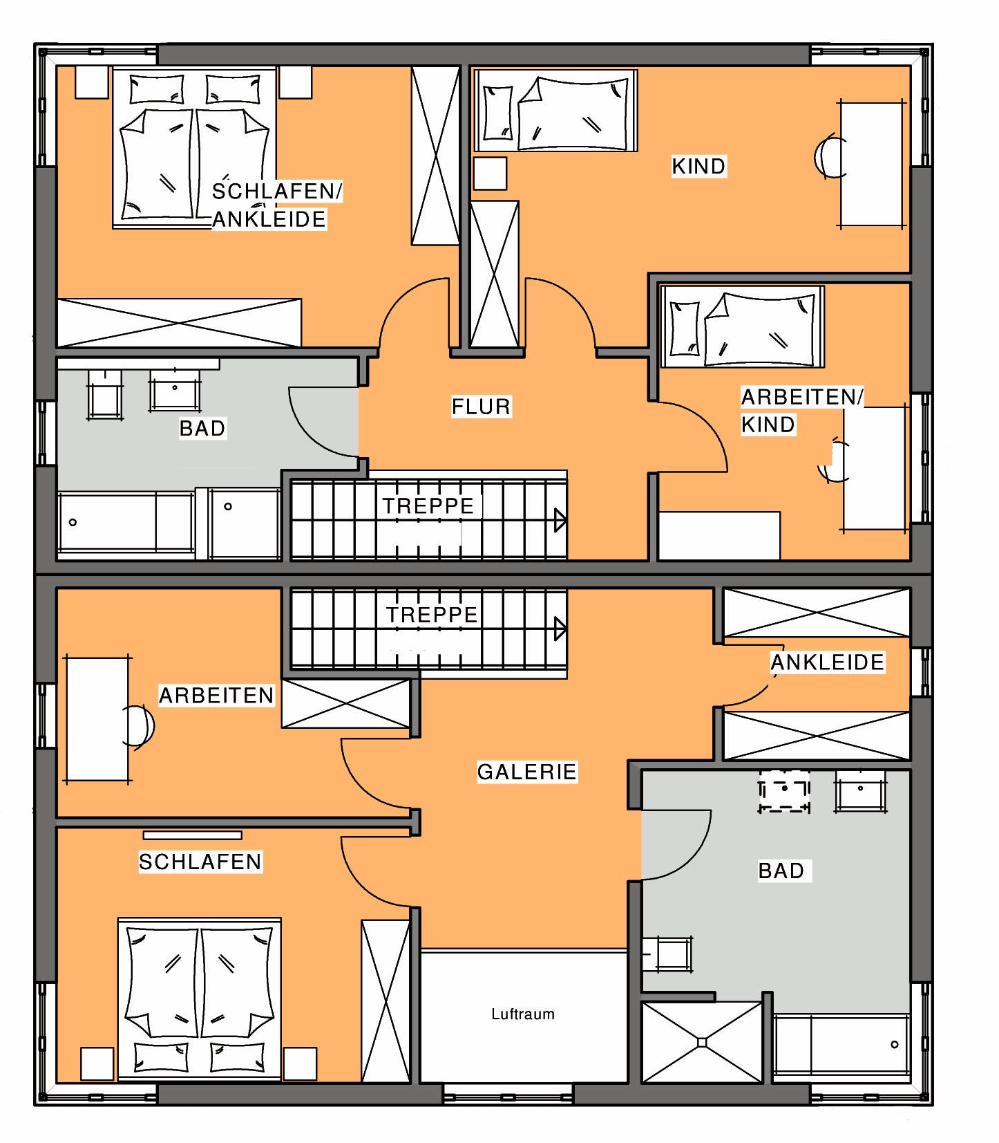 Fertighaus Kubus DH von Meisterstück-HAUS, Satteldach-Klassiker Grundriss 1