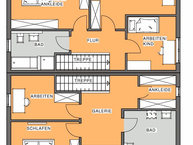 Fertighaus Kubus DH von Meisterstück-HAUS, Satteldach-Klassiker Grundriss 1