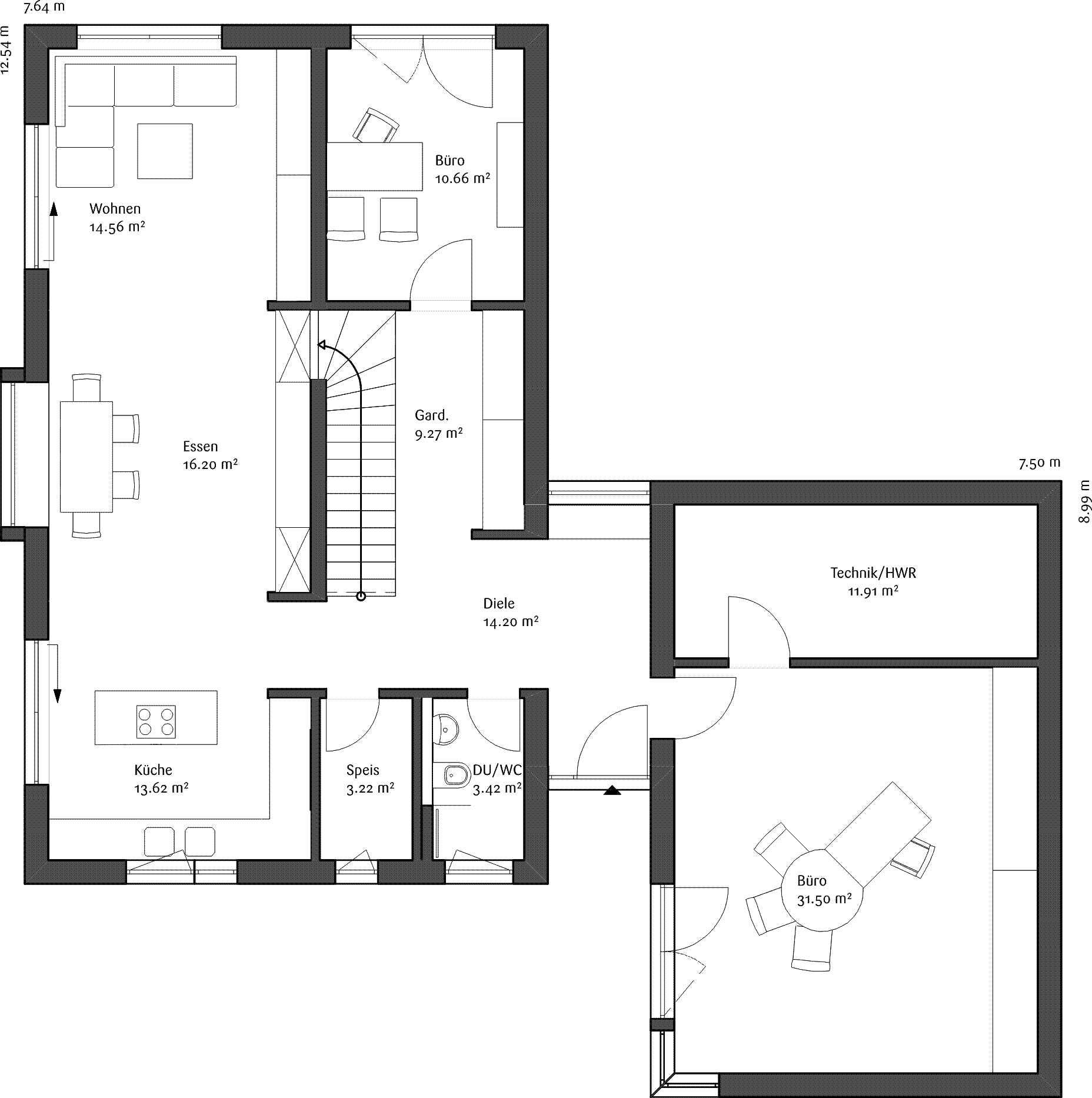 Fertighaus Musterhaus LaRocca von FischerHaus Schlüsselfertig ab 571044€, Satteldach-Klassiker Grundriss 1