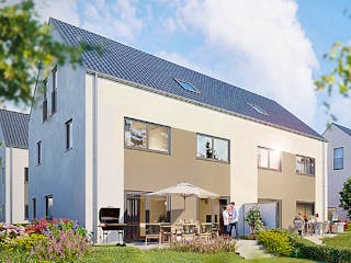 Massivhaus Doppelhaus 124 von Lechner Massivhaus, Satteldach-Klassiker Außenansicht 1