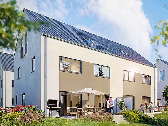 Massivhaus Doppelhaus 124 von Lechner Massivhaus, Satteldach-Klassiker Außenansicht 1