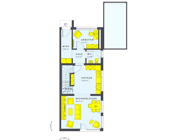 Fertighaus SOLUTION 117 L V2 von Living Fertighaus Schlüsselfertig ab 246248€, Satteldach-Klassiker Grundriss 1