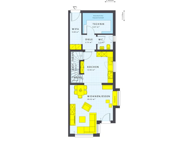 Fertighaus Solution 117 XL V4 von Living Fertighaus Schlüsselfertig ab 401560€, Satteldach-Klassiker Grundriss 1