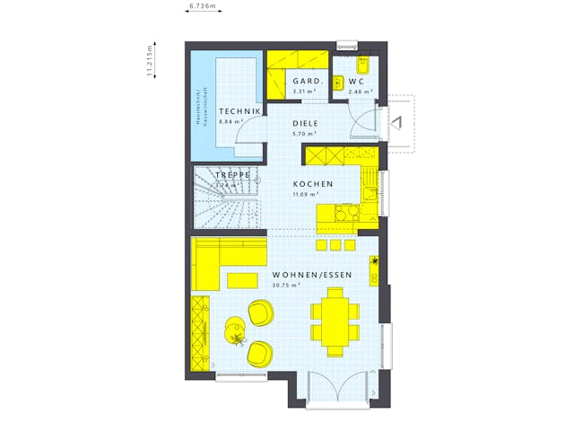 Fertighaus SOLUTION 124 L V3 von Living Fertighaus Schlüsselfertig ab 340206€, Satteldach-Klassiker Grundriss 1