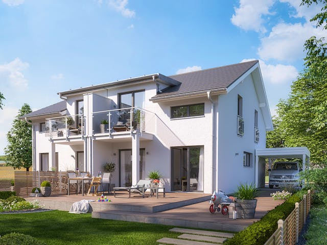 Fertighaus SOLUTION 125 L V3 von Living Fertighaus Schlüsselfertig ab 446559€, Satteldach-Klassiker Außenansicht 1