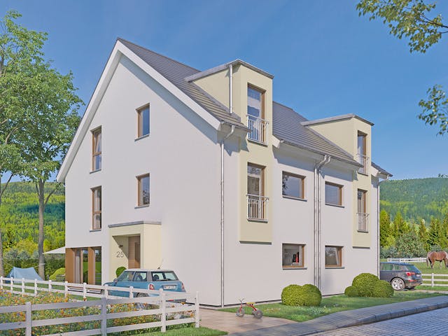 Fertighaus SOLUTION 125 XL V4 von Living Fertighaus Schlüsselfertig ab 482776€, Satteldach-Klassiker Außenansicht 1