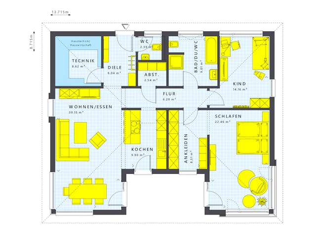 Fertighaus SOLUTION 101 V3 von Living Fertighaus Schlüsselfertig ab 313737€, Bungalow Grundriss 1