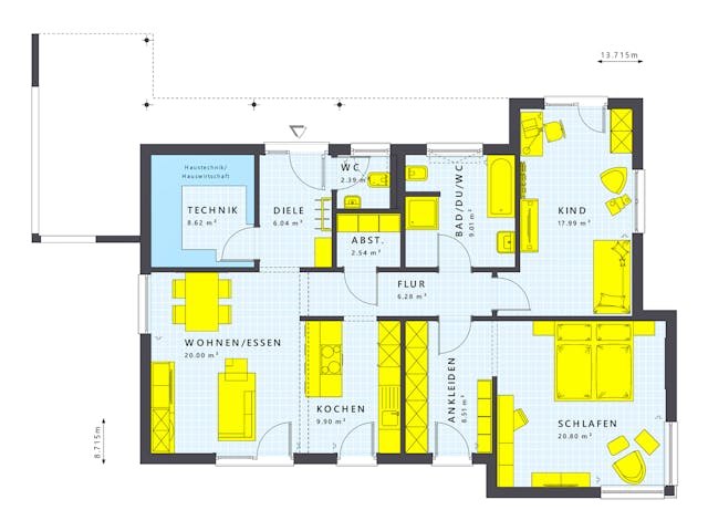 Fertighaus SOLUTION 101 V4 von Living Fertighaus Schlüsselfertig ab 379064€, Bungalow Grundriss 1