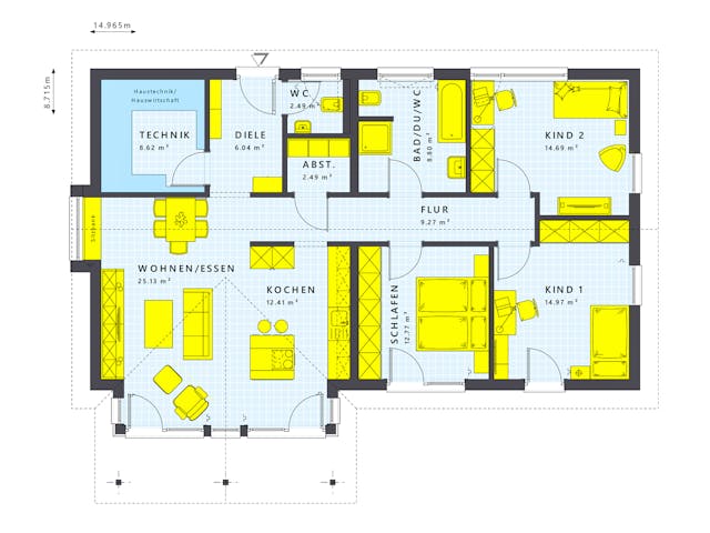 Fertighaus SOLUTION 110 V2 von Living Fertighaus Schlüsselfertig ab 320325€, Bungalow Grundriss 1