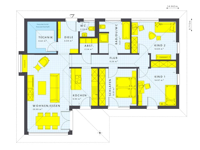 Fertighaus SOLUTION 110 V3 von Living Fertighaus Schlüsselfertig ab 386578€, Bungalow Grundriss 1
