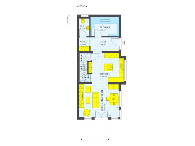 Fertighaus SOLUTION 117 L V3 von Living Fertighaus Schlüsselfertig ab 308403€, Cubushaus Grundriss 1