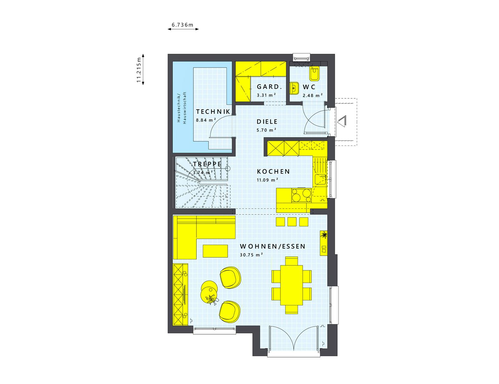 Fertighaus SOLUTION 124 V3 von Living Fertighaus Schlüsselfertig ab 340812€, Satteldach-Klassiker Grundriss 1
