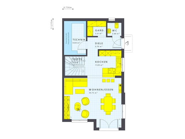 Fertighaus SOLUTION 124 V3 von Living Fertighaus Schlüsselfertig ab 92350€, Satteldach-Klassiker Grundriss 1