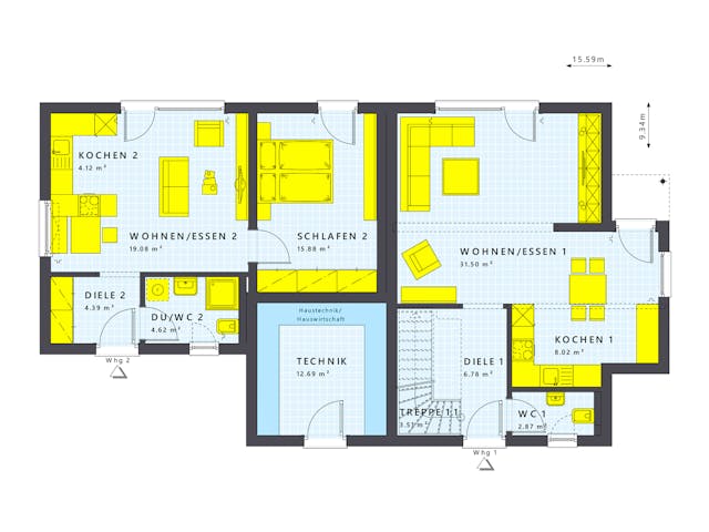 Fertighaus SOLUTION 183V2 von Living Fertighaus Schlüsselfertig ab 476579€, Satteldach-Klassiker Innenansicht 1