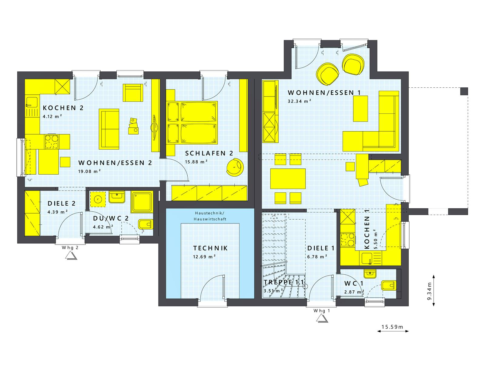 Fertighaus SOLUTION 183 V4 von Living Fertighaus Schlüsselfertig ab 476197€, Satteldach-Klassiker Innenansicht 1