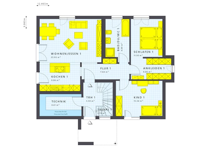 Fertighaus SOLUTION 204 V6 L von Living Fertighaus Schlüsselfertig ab 518569€, Stadtvilla Grundriss 1