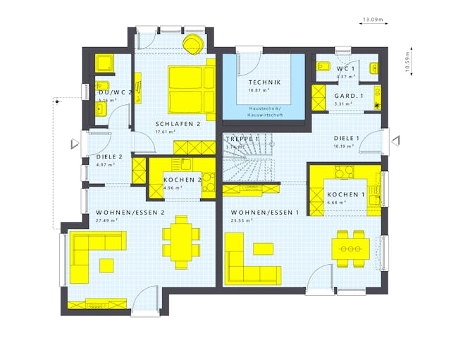 Fertighaus SOLUTION 230 V3 von Living Fertighaus Schlüsselfertig ab 540527€, Satteldach-Klassiker Grundriss 1