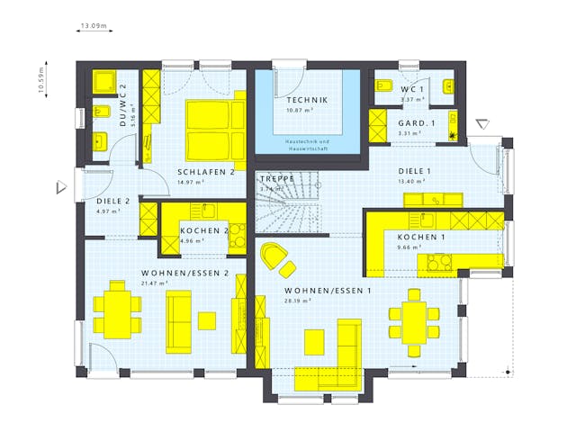 Fertighaus SOLUTION 230 V4 von Living Fertighaus Schlüsselfertig ab 538329€, Satteldach-Klassiker Grundriss 1