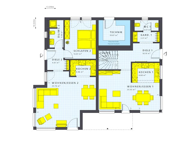 Fertighaus SOLUTION 230 V5 von Living Fertighaus Schlüsselfertig ab 538329€, Satteldach-Klassiker Grundriss 1