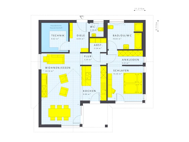 Fertighaus SOLUTION 82 V2 von Living Fertighaus Schlüsselfertig ab 271024€, Bungalow Grundriss 1