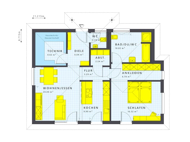 Fertighaus SOLUTION 82 V3 von Living Fertighaus Schlüsselfertig ab 278297€, Bungalow Grundriss 1