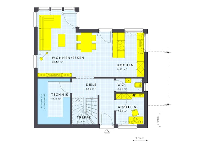 Fertighaus SUNSHINE 125 V2 von Living Fertighaus Schlüsselfertig ab 302278€, Satteldach-Klassiker Grundriss 1