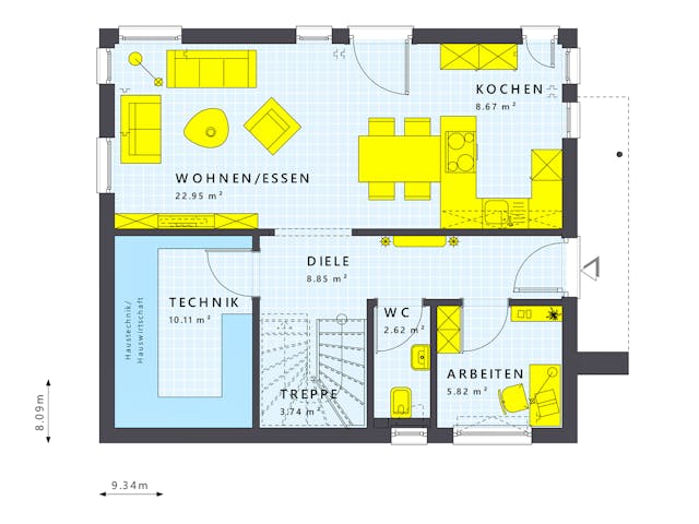 Fertighaus SUNSHINE 125 V3 von Living Fertighaus Schlüsselfertig ab 302278€, Satteldach-Klassiker Grundriss 1