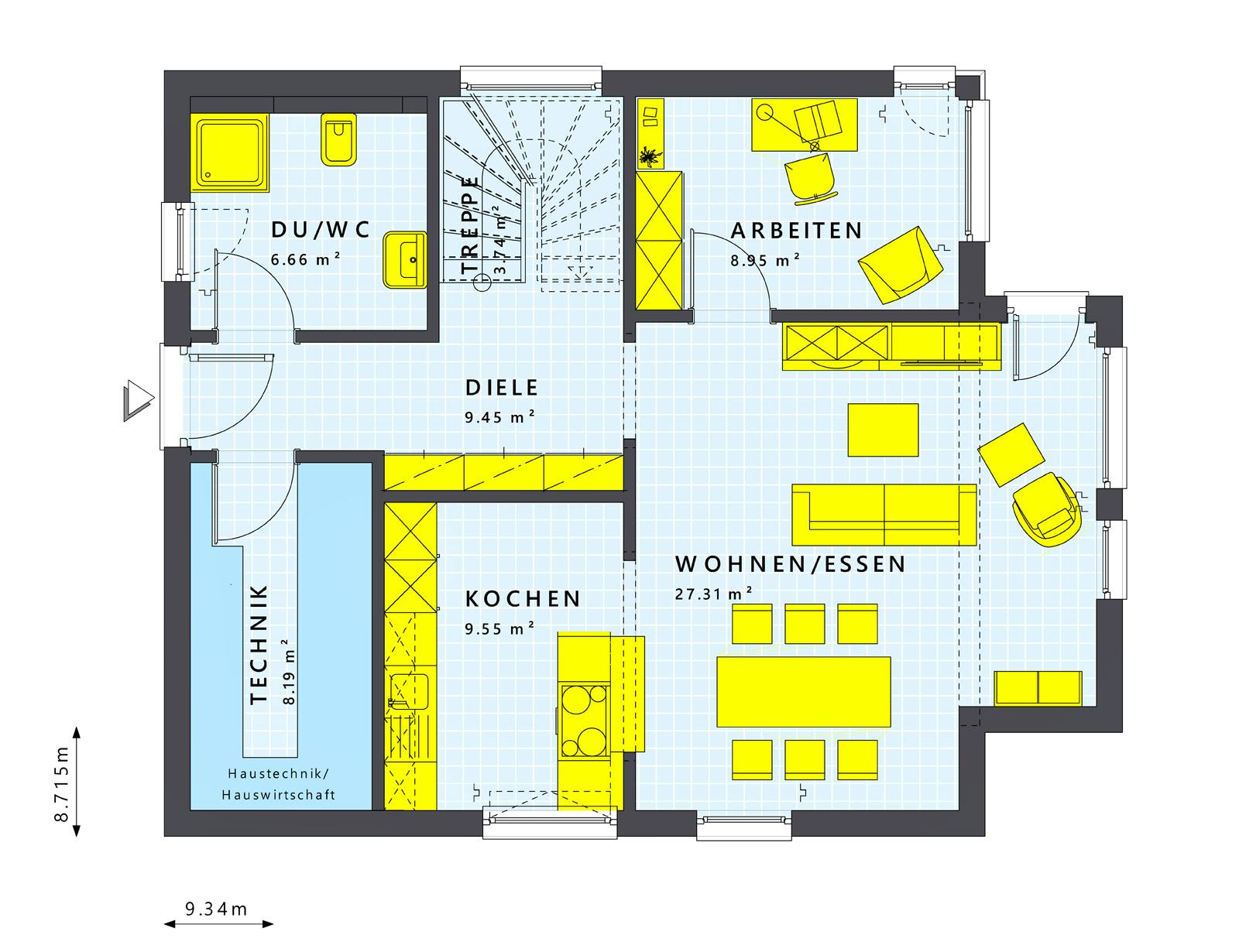 Fertighaus SUNSHINE 136 V7 von Living Fertighaus Schlüsselfertig ab 343096€, Stadtvilla Grundriss 1