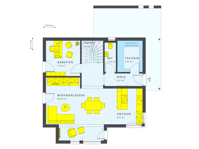 Fertighaus SUNSHINE 143 V5 von Living Fertighaus Schlüsselfertig ab 325537€, Satteldach-Klassiker Grundriss 1