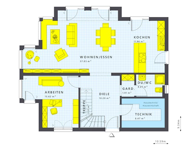 Fertighaus SUNSHINE 165 V6 von Living Fertighaus Schlüsselfertig ab 387558€, Stadtvilla Grundriss 1